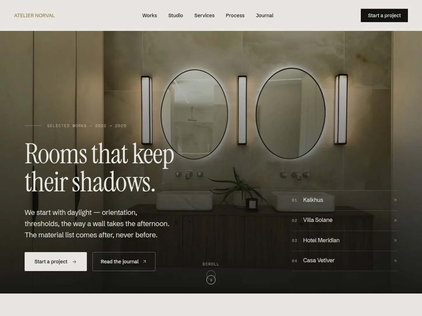 Norval — Interior Architecture Studio Template — Weblr Studio Framer Template