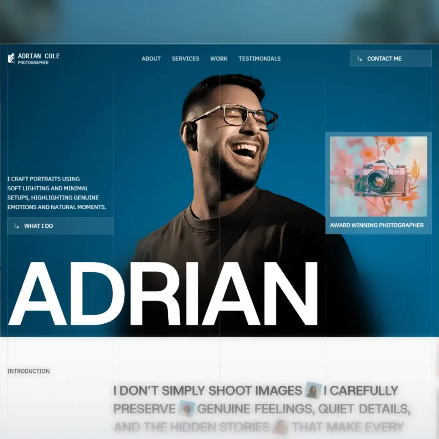 Adrian Cole — Photographer Portfolio Framer Temp — Mudasir Hussain Framer Template
