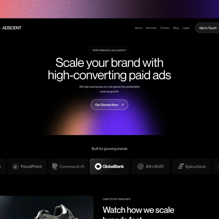 Adscent — Ads Agency Template — Pixcut Studio LLC Framer Template
