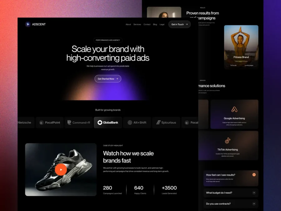 Adscent — Ads Agency Template — Pixcut Studio LLC Framer Template