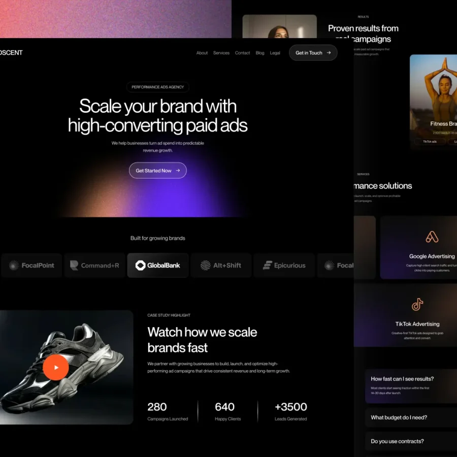 Adscent — Ads Agency Template — Pixcut Studio LLC Framer Template