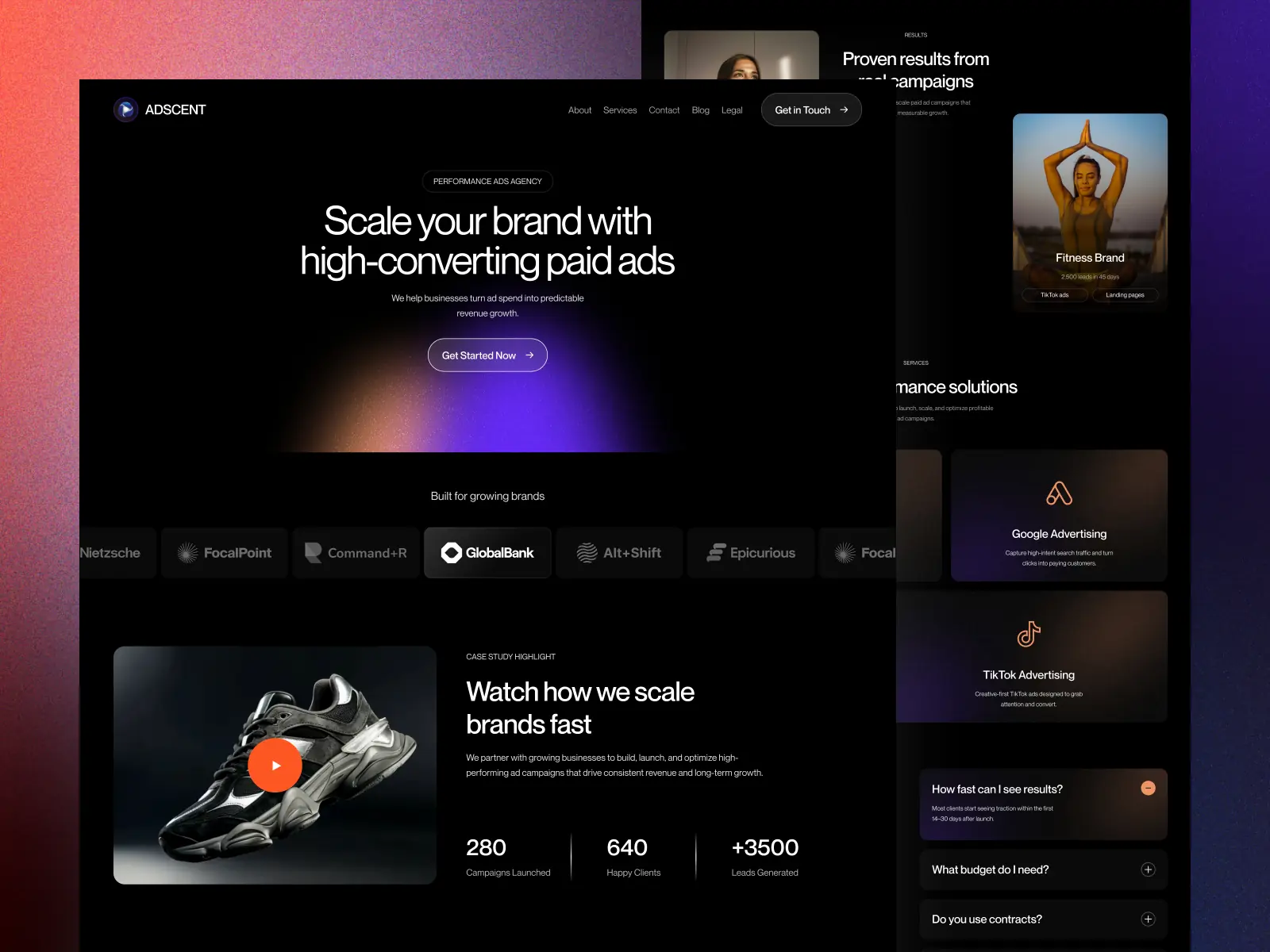 Adscent — Ads Agency Template — Pixcut Studio LLC Framer Template