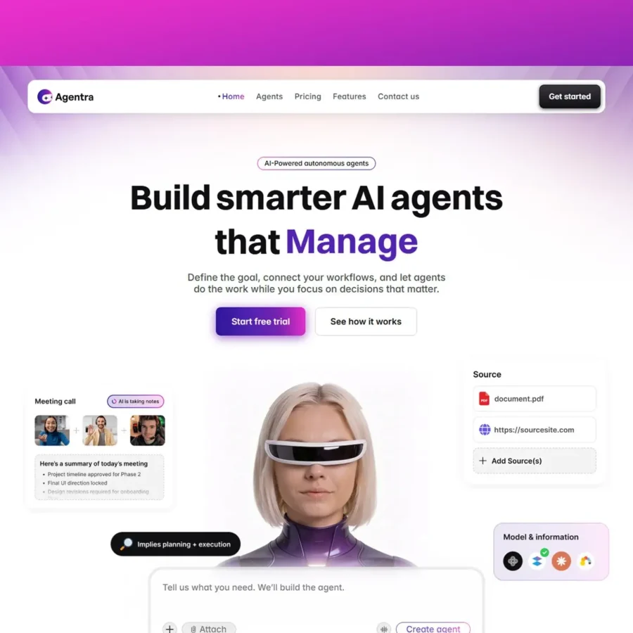 Agentra — AI SaaS Landing Page Template — Salim from Webestica Framer Template