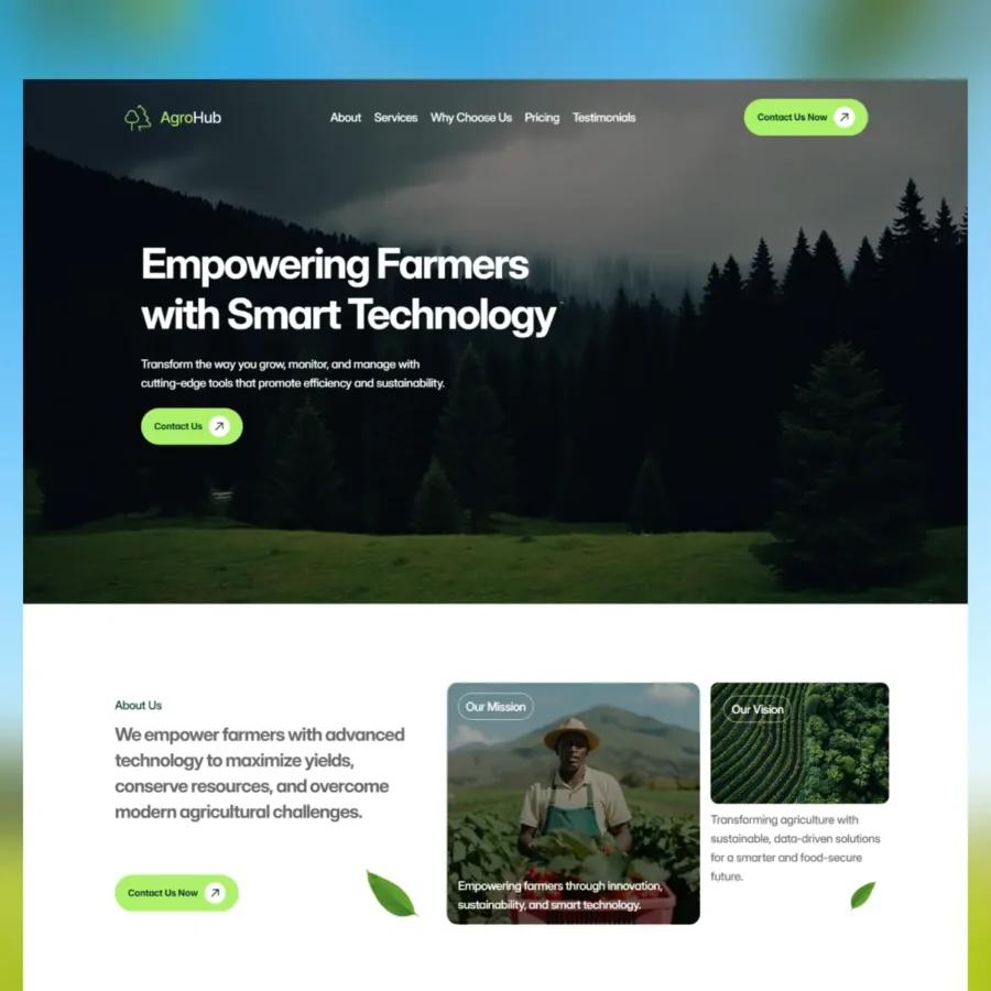 Agrohub — Clean Agriculture Landing Page — Collins Abrusu Framer Template