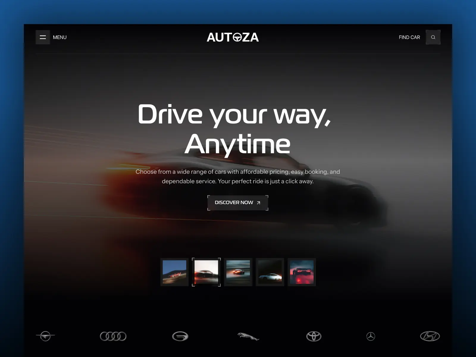 Autoza — Car Rental Template — Mezario Framer Template