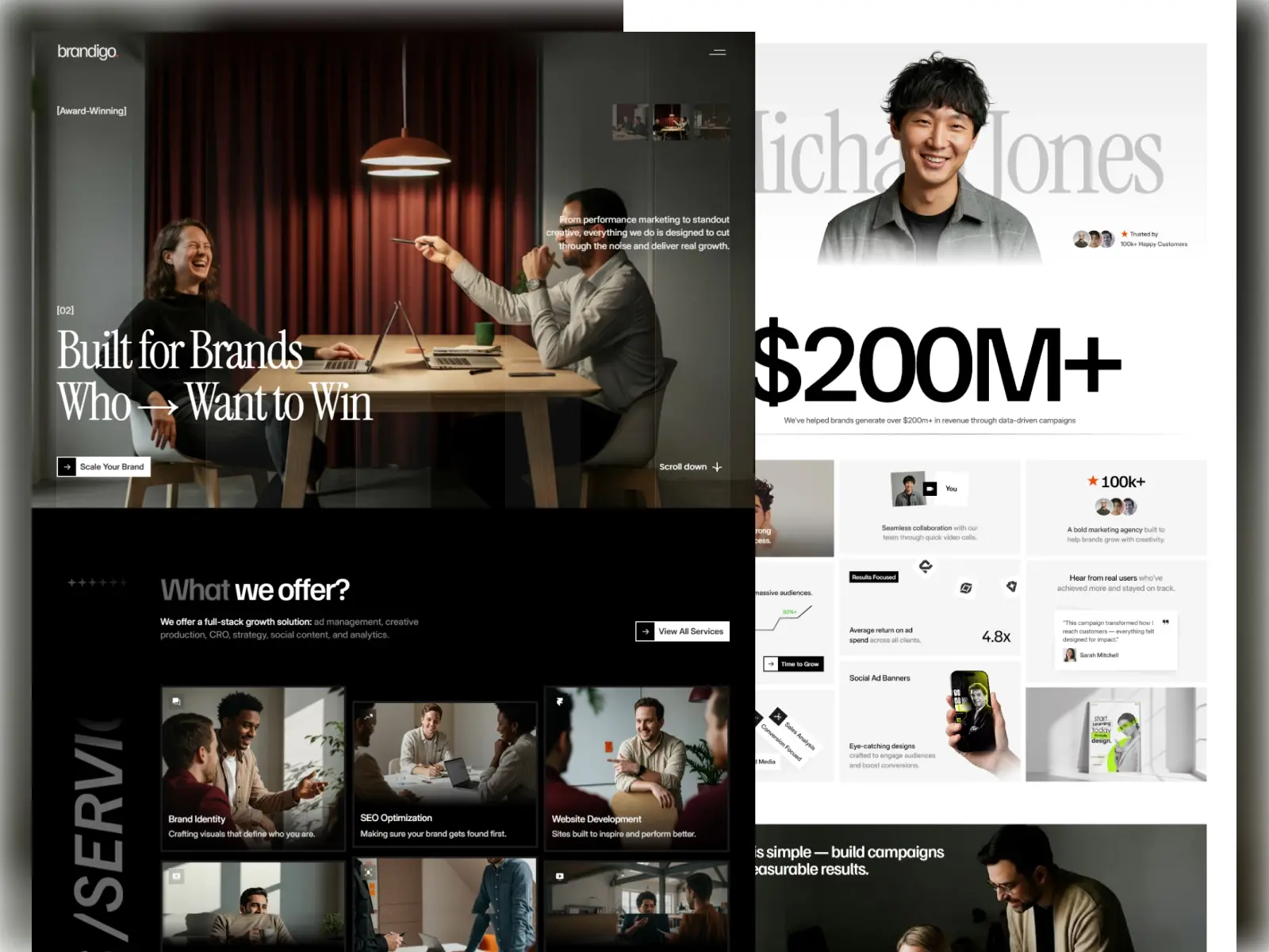 Collage of two website designs. Left: people discussing at a table with the text 