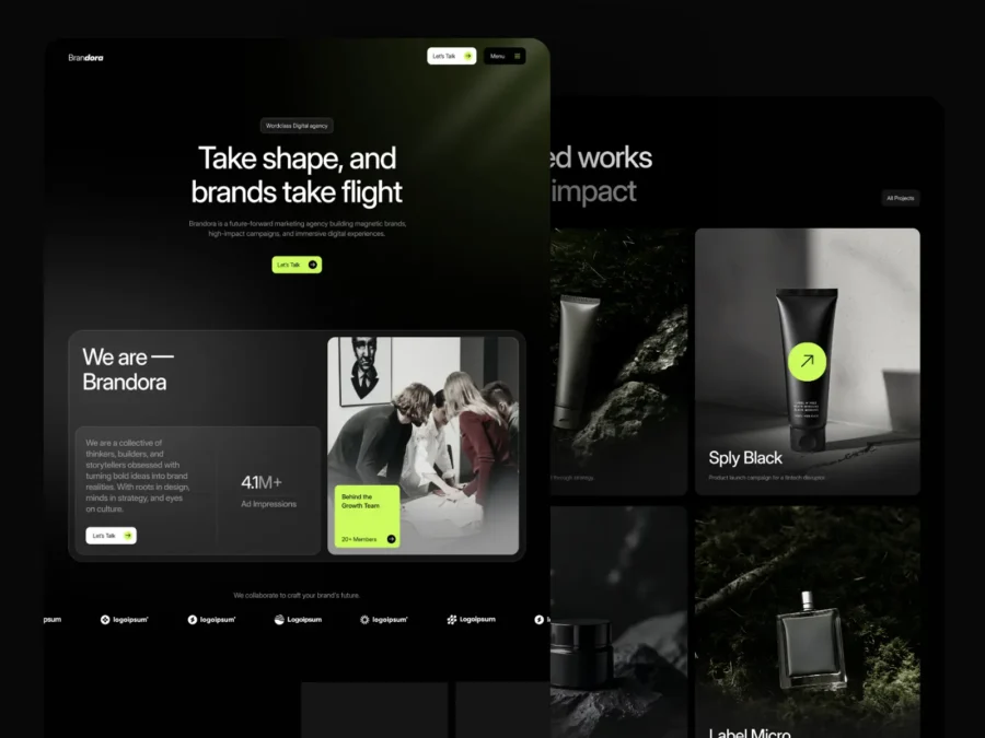 Brandora Co — Agency, Studio & Creative Template — Waida Studio Framer Template