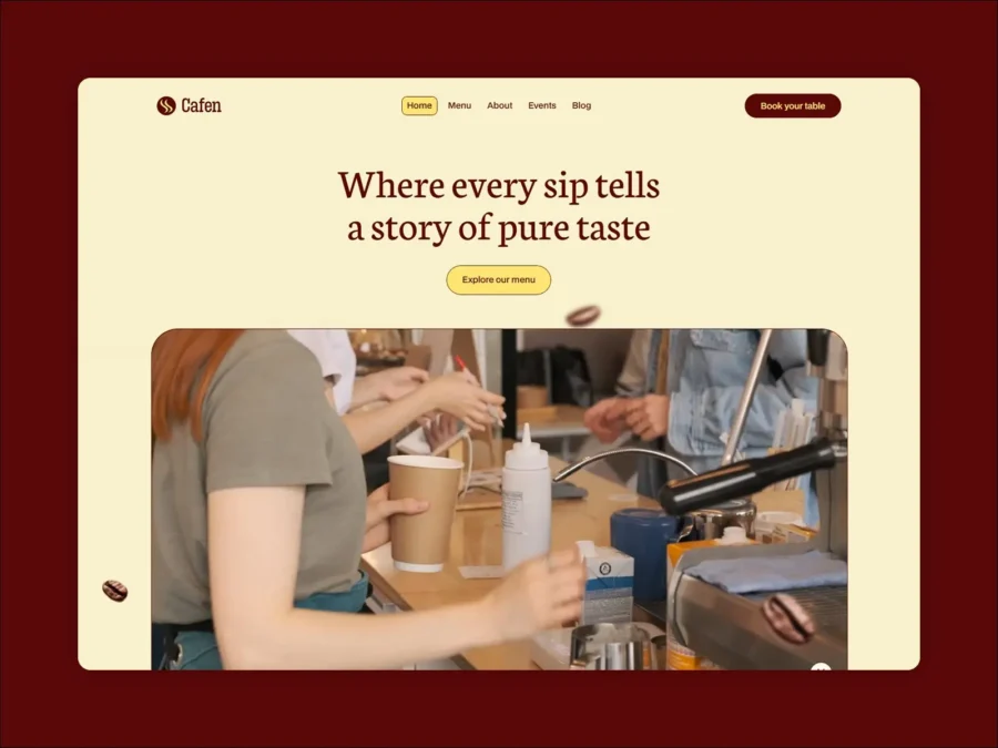Cafen — Cafe & Restaurant Website Template — Salim from Webestica Framer Template