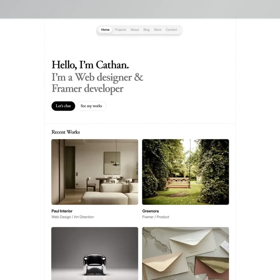 Cathan — Minimal Portfolio Template — Aathif Thajudeen Framer Template