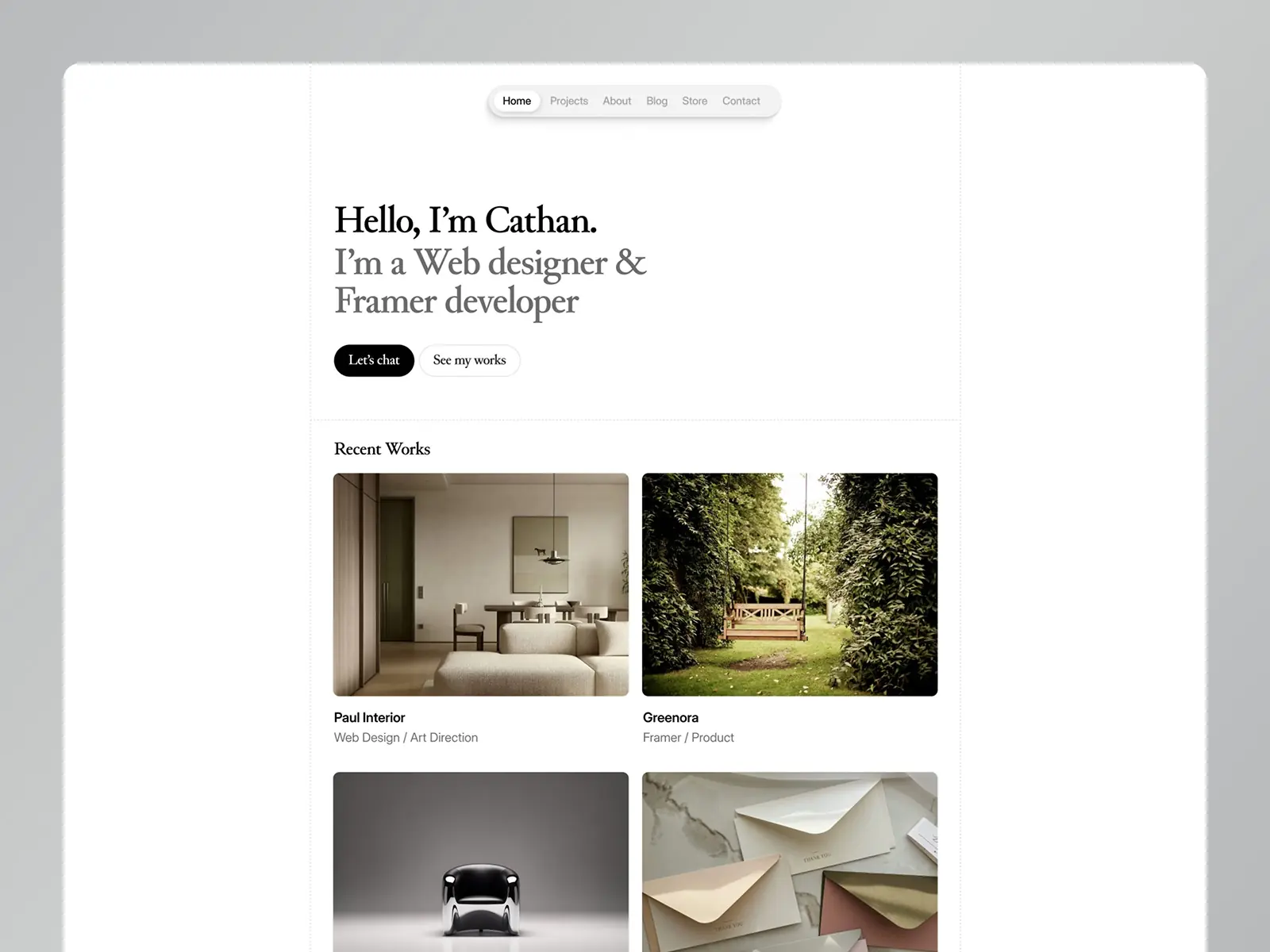 Cathan — Minimal Portfolio Template — Aathif Thajudeen Framer Template