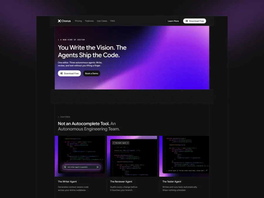 Chorus — Code Editor Landing Page — Mahir Abid Framer Template