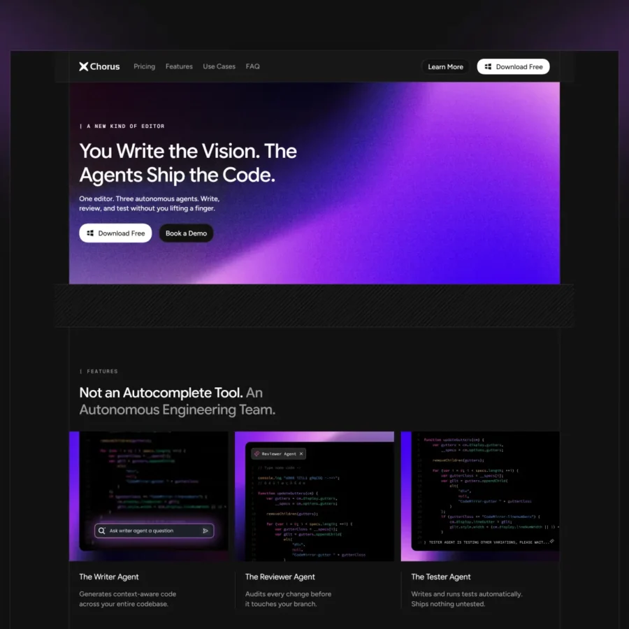 Chorus — Code Editor Landing Page — Mahir Abid Framer Template