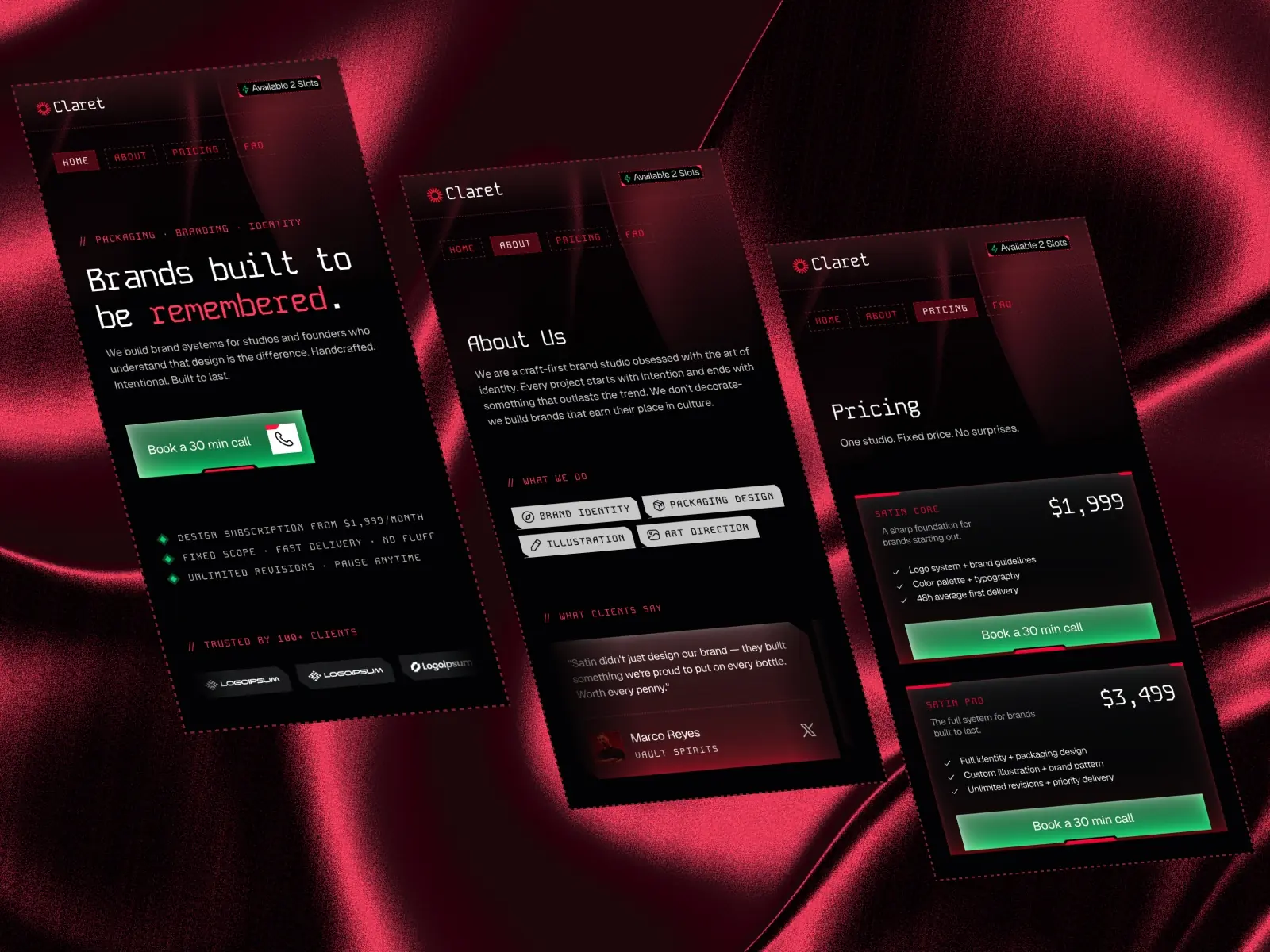 Claret — Dark Luxury Brand Agency Template