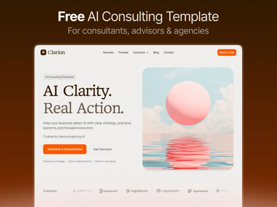 Clarion — Free AI Consulting Framer Template — Damir Cosic Framer Template
