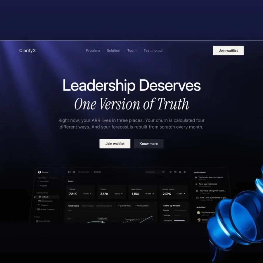 ClarityX — A Premium SaaS Launch Page — Satyam Gopal Framer Template