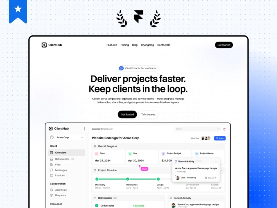 ClientHub — Client Portal SaaS Template — Green Yang Framer Template