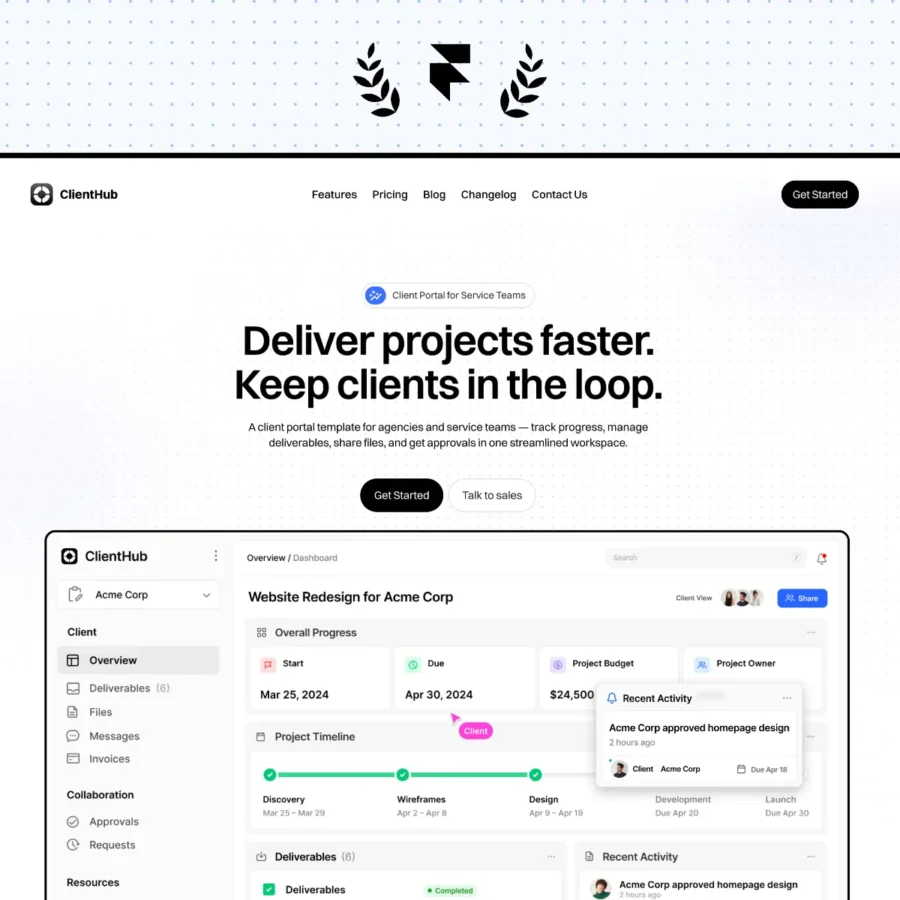 ClientHub — Client Portal SaaS Template — Green Yang Framer Template