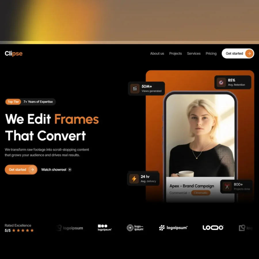 Clipse — Video Editing Agency Template — Nasir Nawaz Framer Template