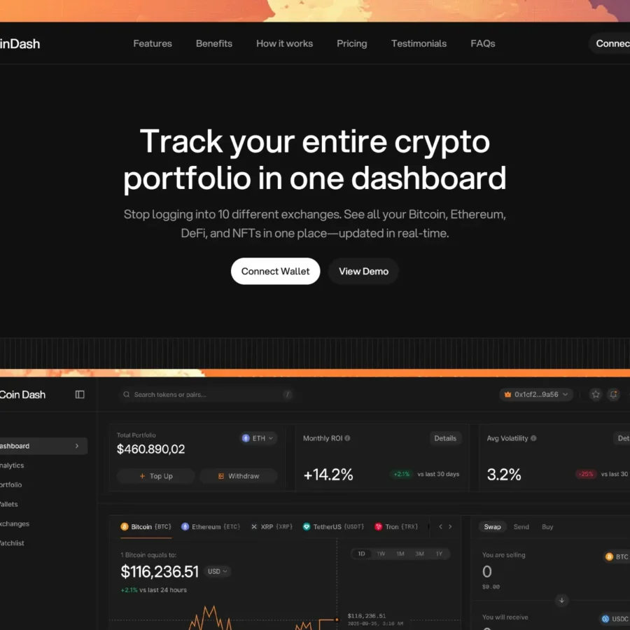 CoinDash — Crypto Portfolio Tracker Template — Munzir Kareem Framer Template
