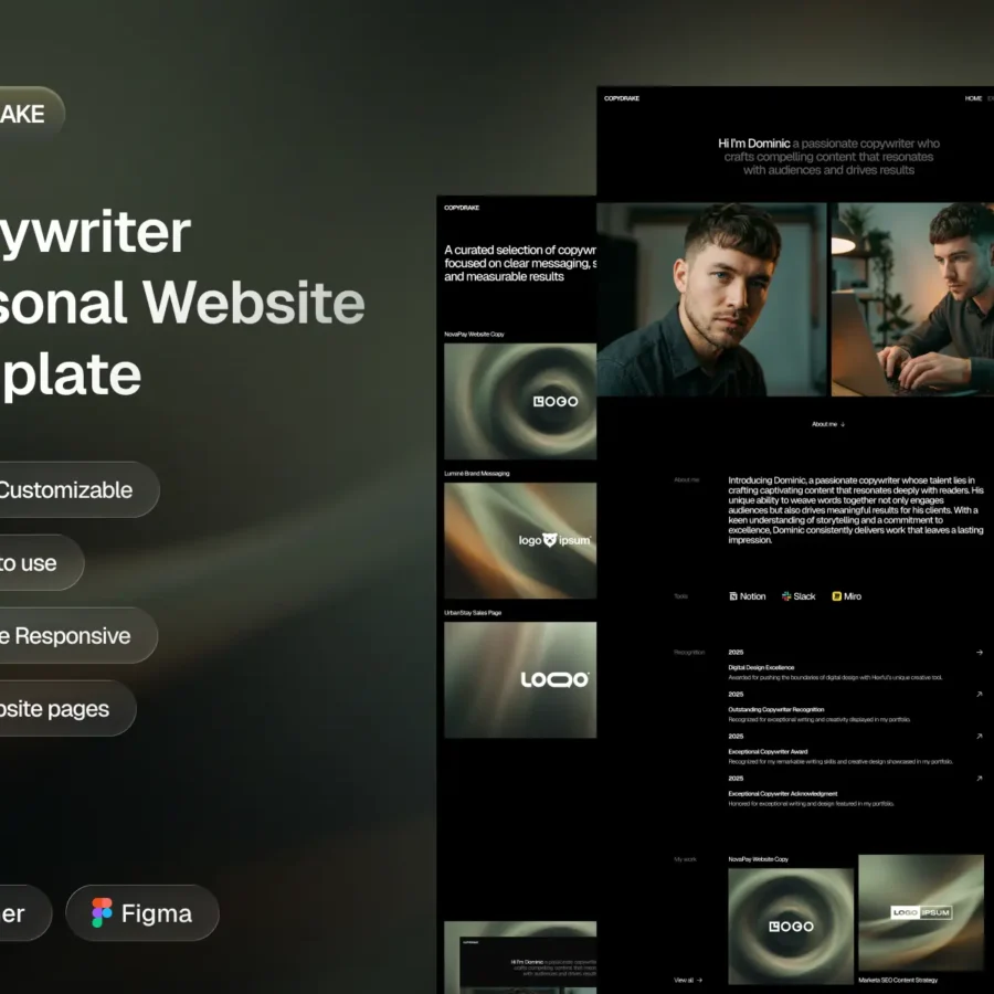 Copydrake — Copywriter Personal Website — Somesquare Supply Framer Template