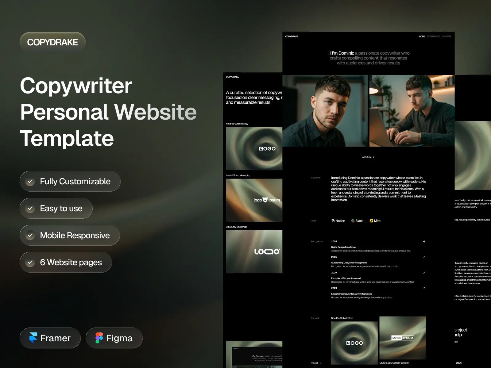 Copydrake — Copywriter Personal Website — Somesquare Supply Framer Template
