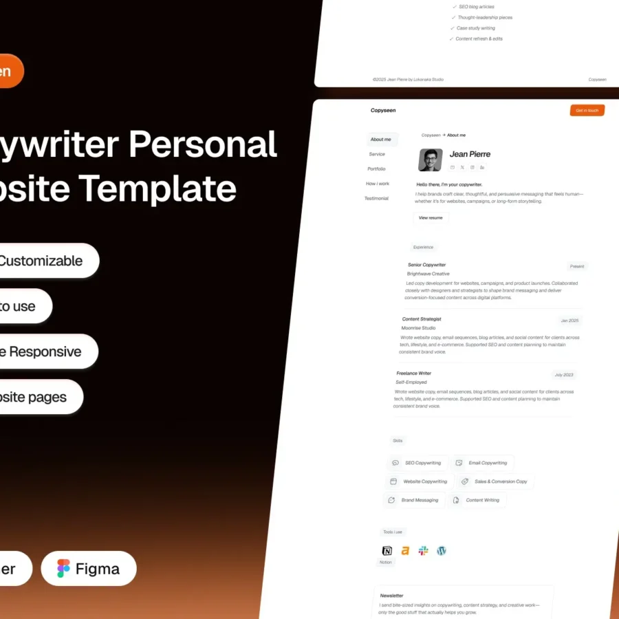 Copyseen — Copywriter Personal Website — Somesquare Supply Framer Template