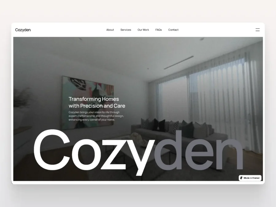 Cozyden — Interior & Home Living Template — Plaiter Framer Template