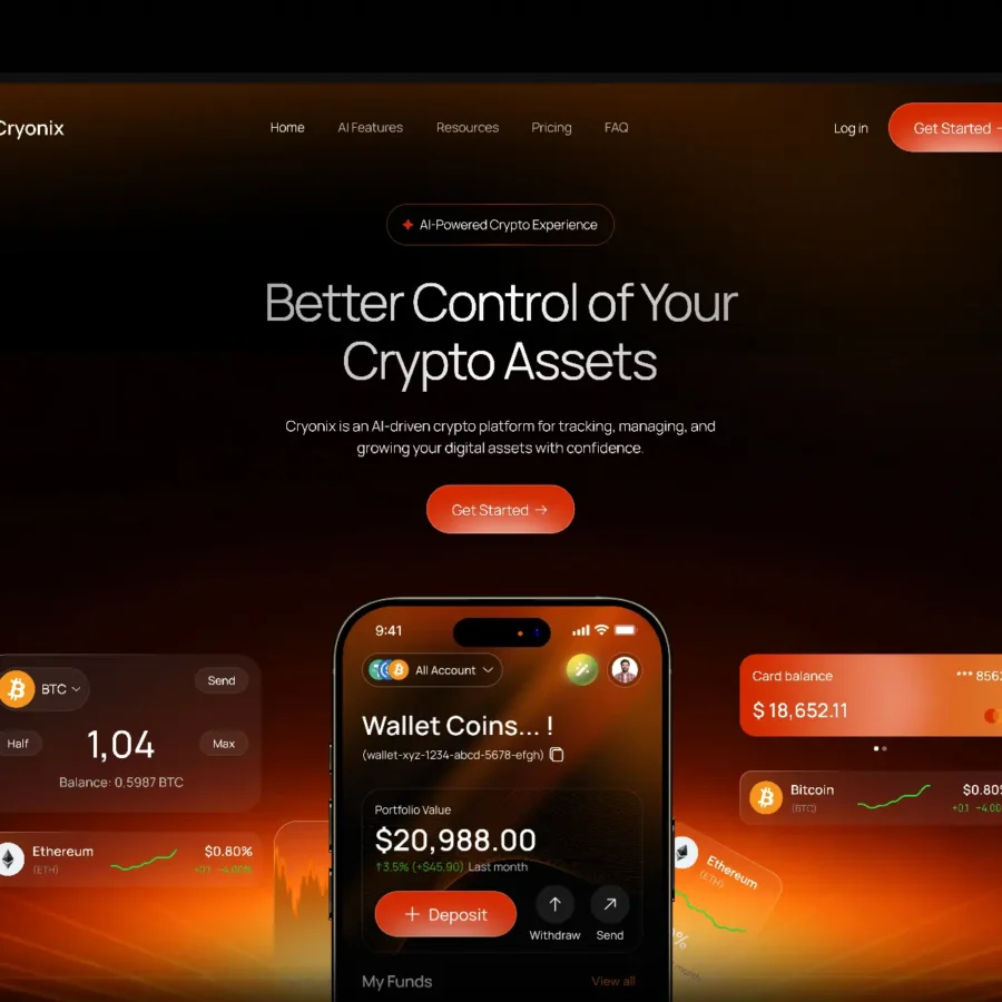 Cryonix — AI Crypto App Landing Page — Pixcut Studio LLC Framer Template