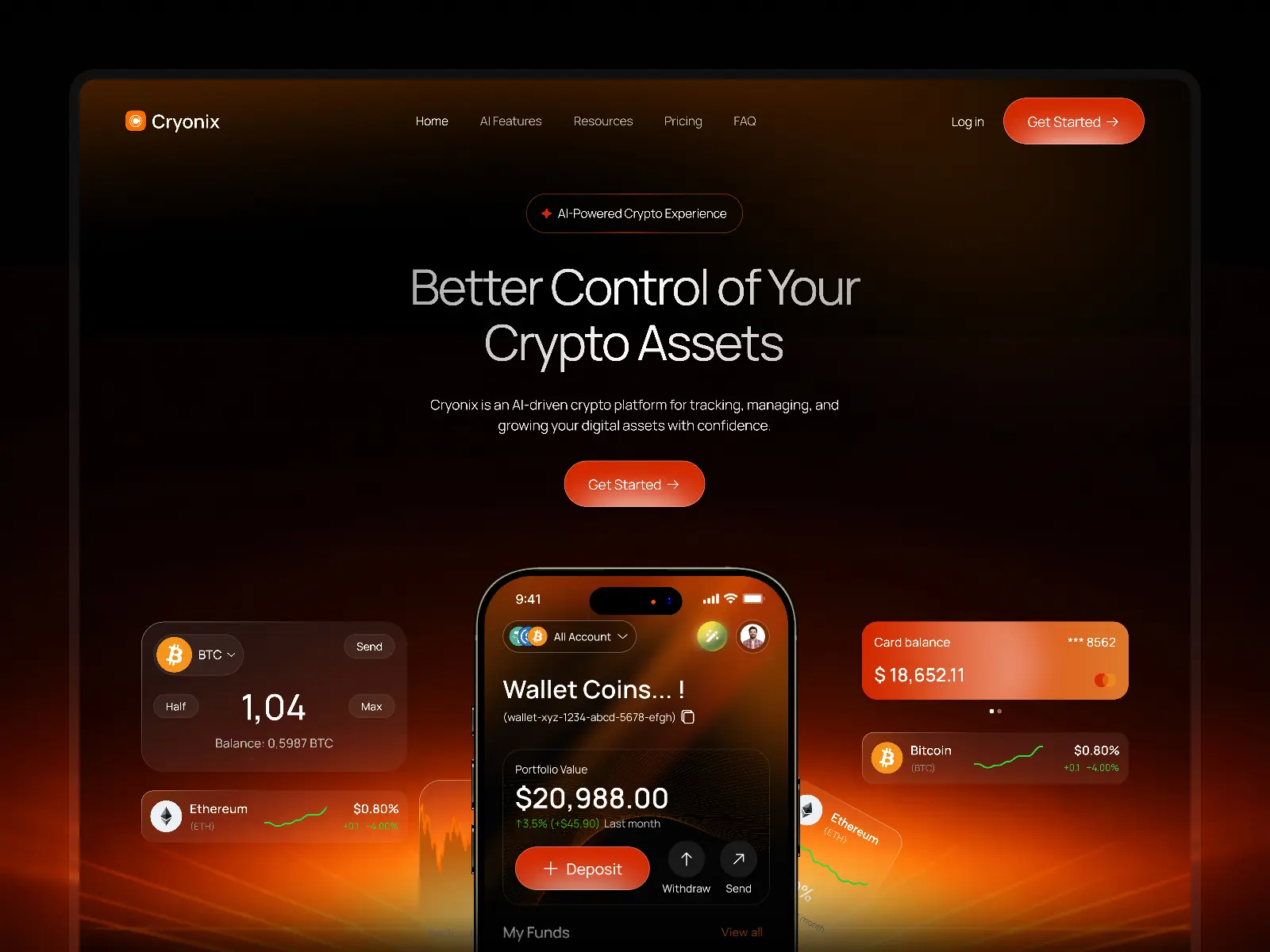 Cryonix — AI Crypto App Landing Page — Pixcut Studio LLC Framer Template
