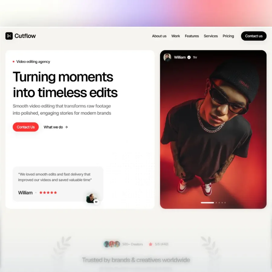 Cutflow — Free video editing agency template — Mudasir Hussain Framer Template