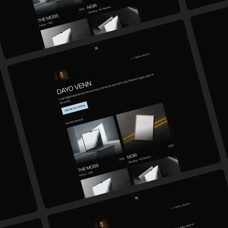 Dayo Venn — Minimal Portfolio Framer Template — Blessing Adewale Framer Template