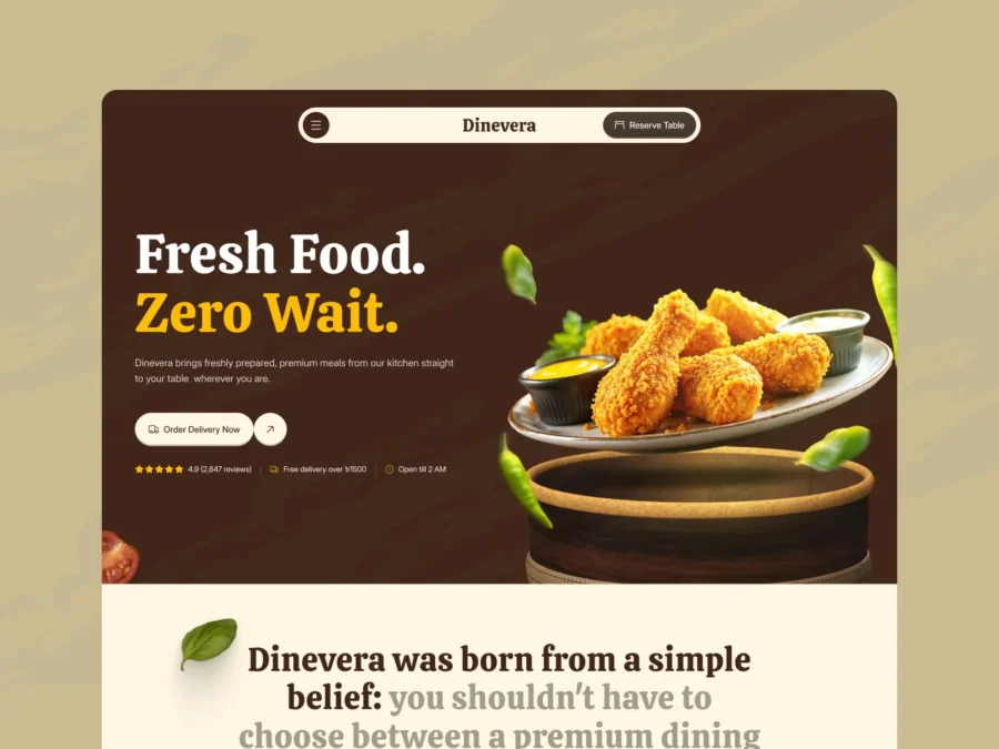 Dinevera — Modern Restaurant Website Template — Grabui Library Framer Template