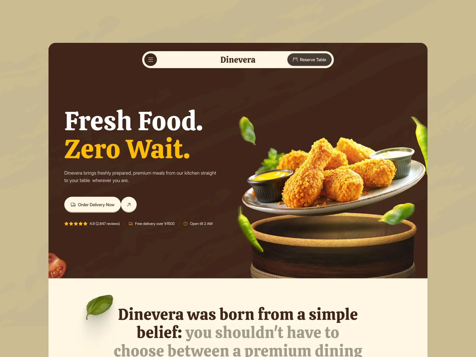 Dinevera — Modern Restaurant Website Template — Grabui Library Framer Template