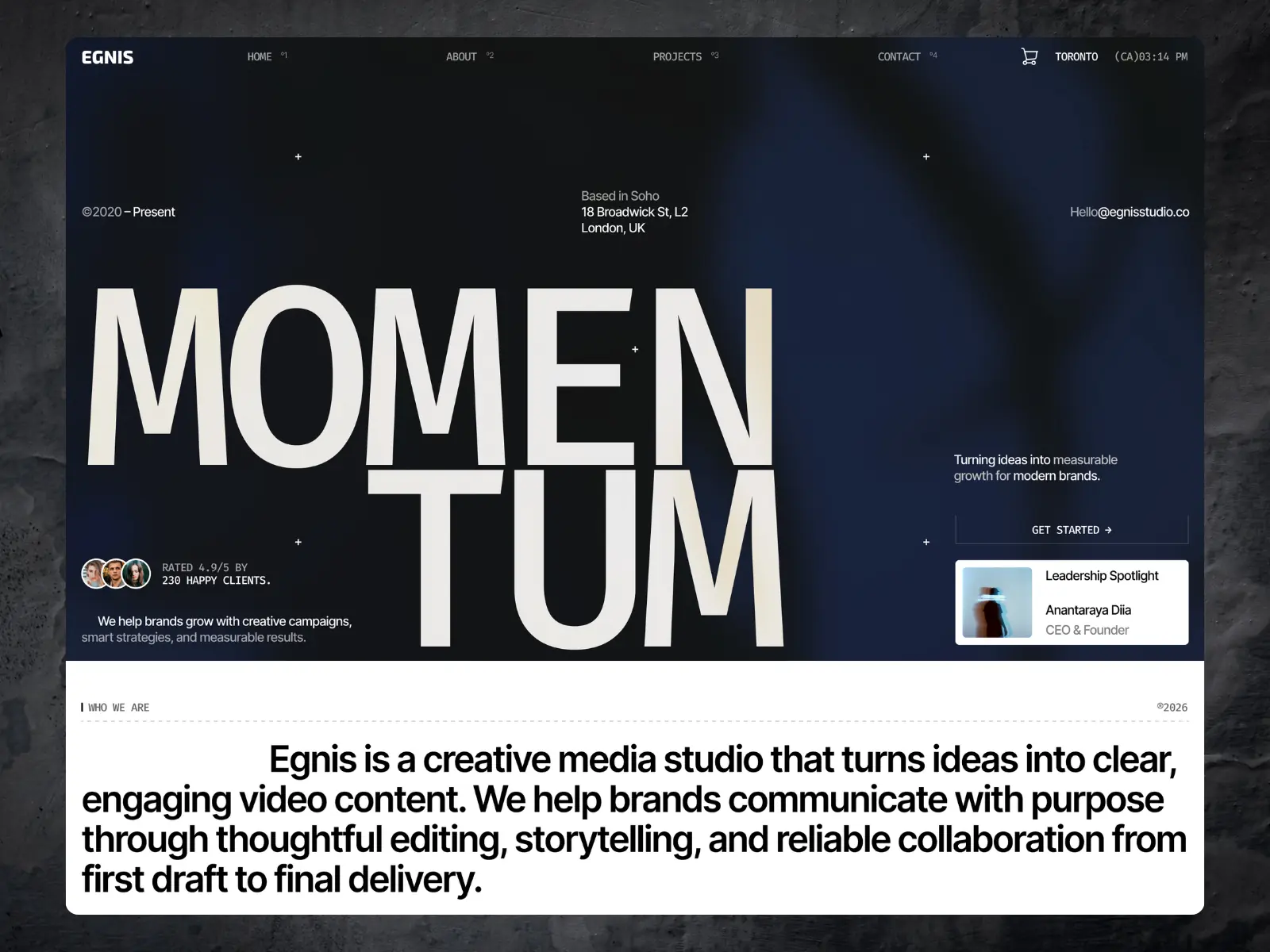 Egnis — Photography & Video Portfolio — Waida Studio Framer Template