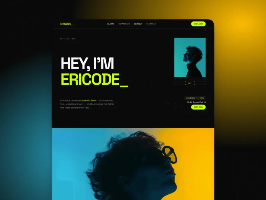 Ericode — Dark portfolio for developers — Joux Framer Template