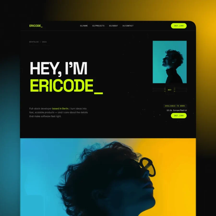 Ericode — Dark portfolio for developers — Joux Framer Template