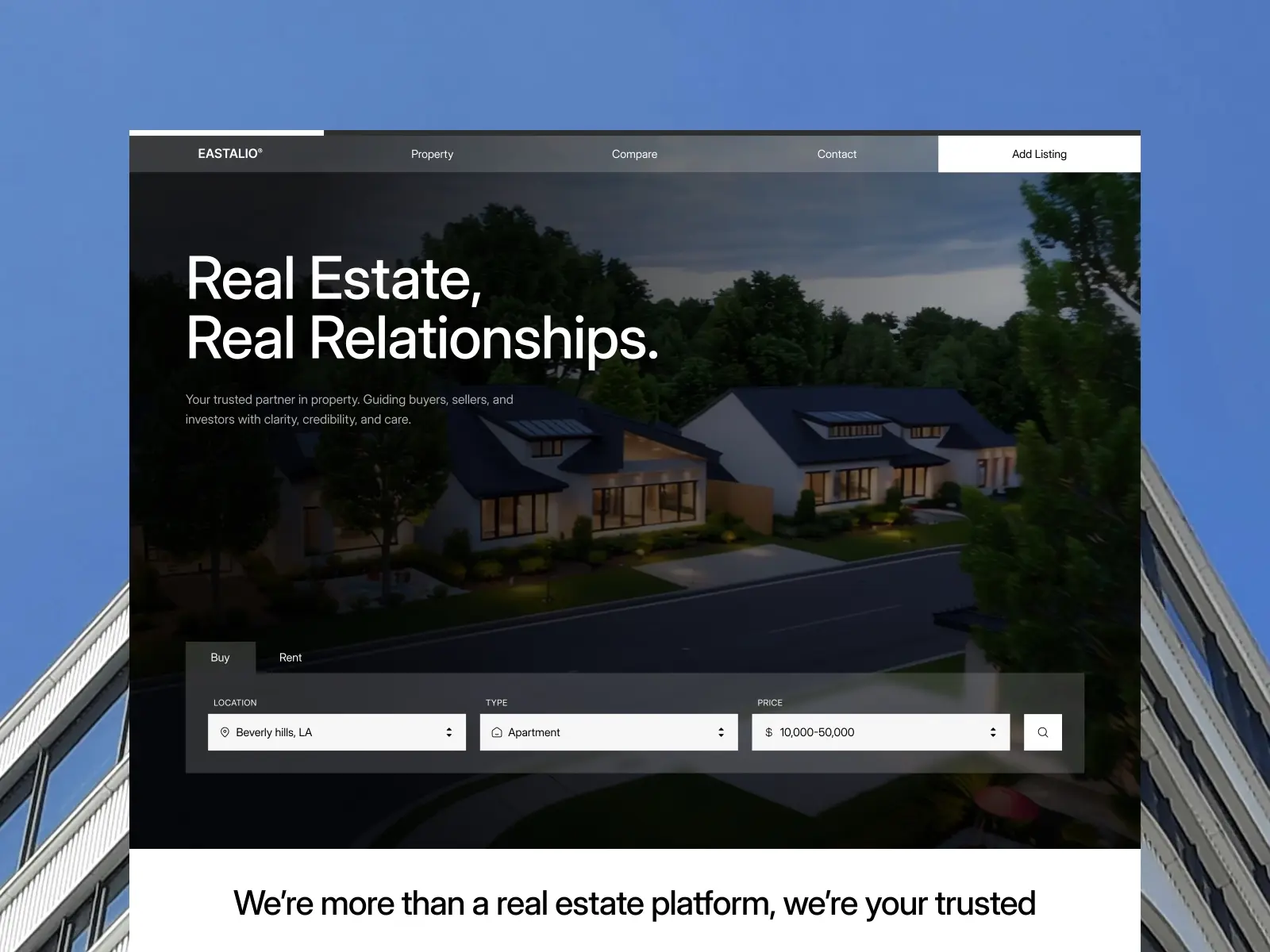 Website interface with the header