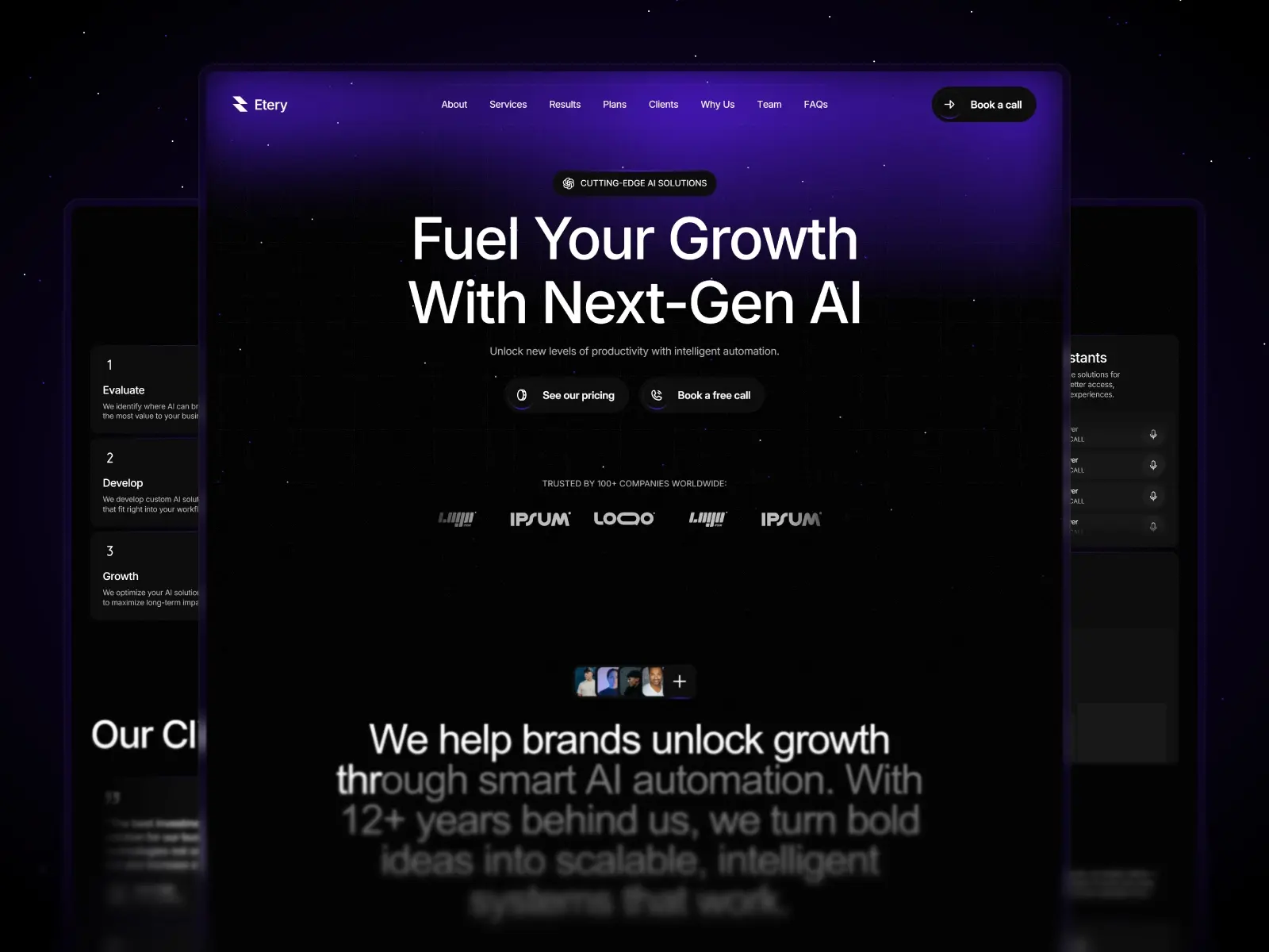 Website with a dark purple background displays the text 