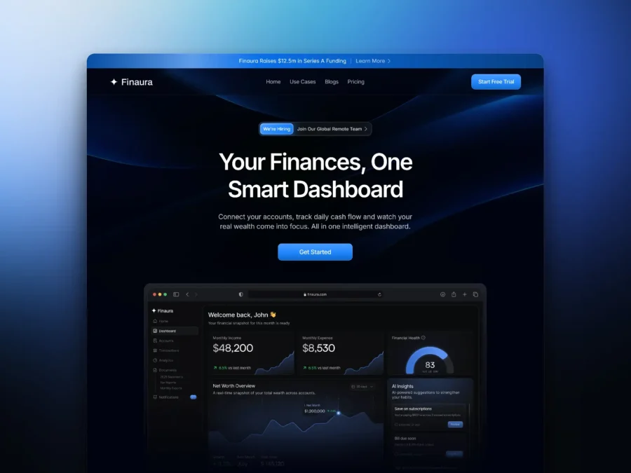 Finaura — AI Finance SaaS Template — Adheeb Framer Template