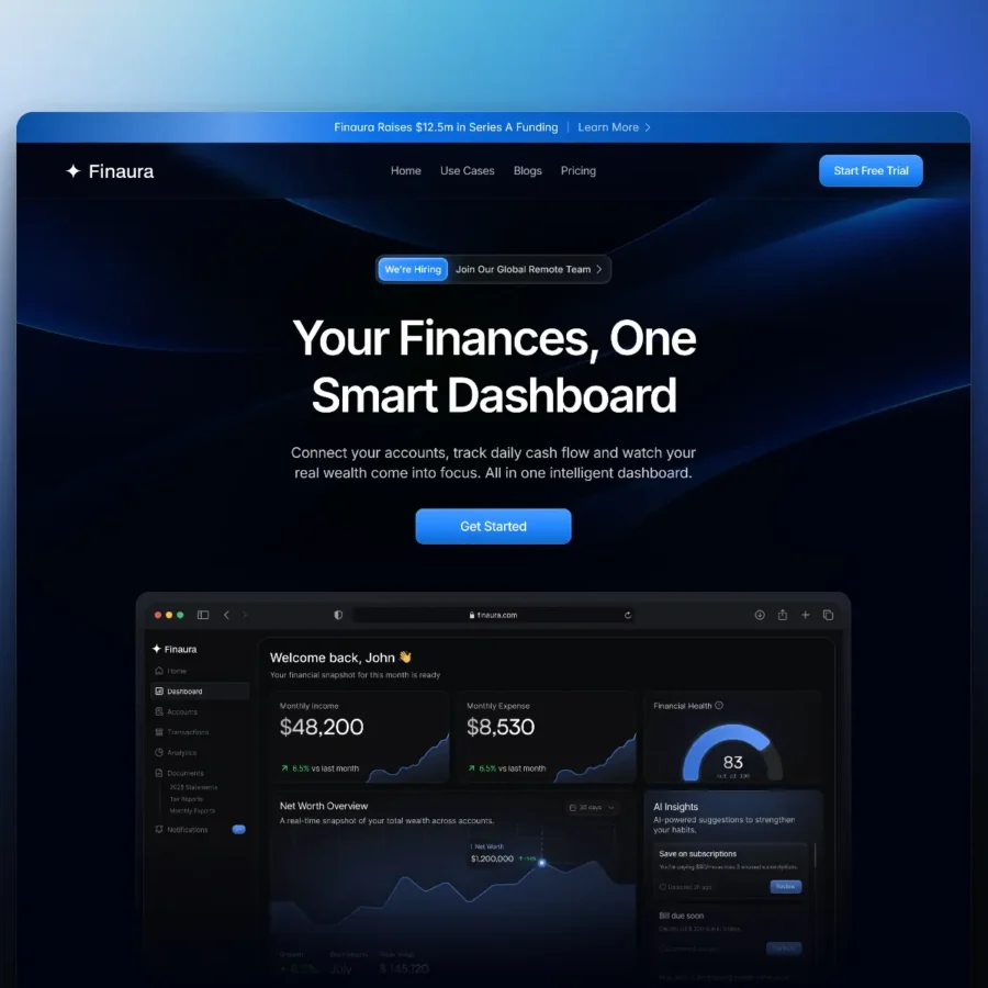 Finaura — AI Finance SaaS Template — Adheeb Framer Template