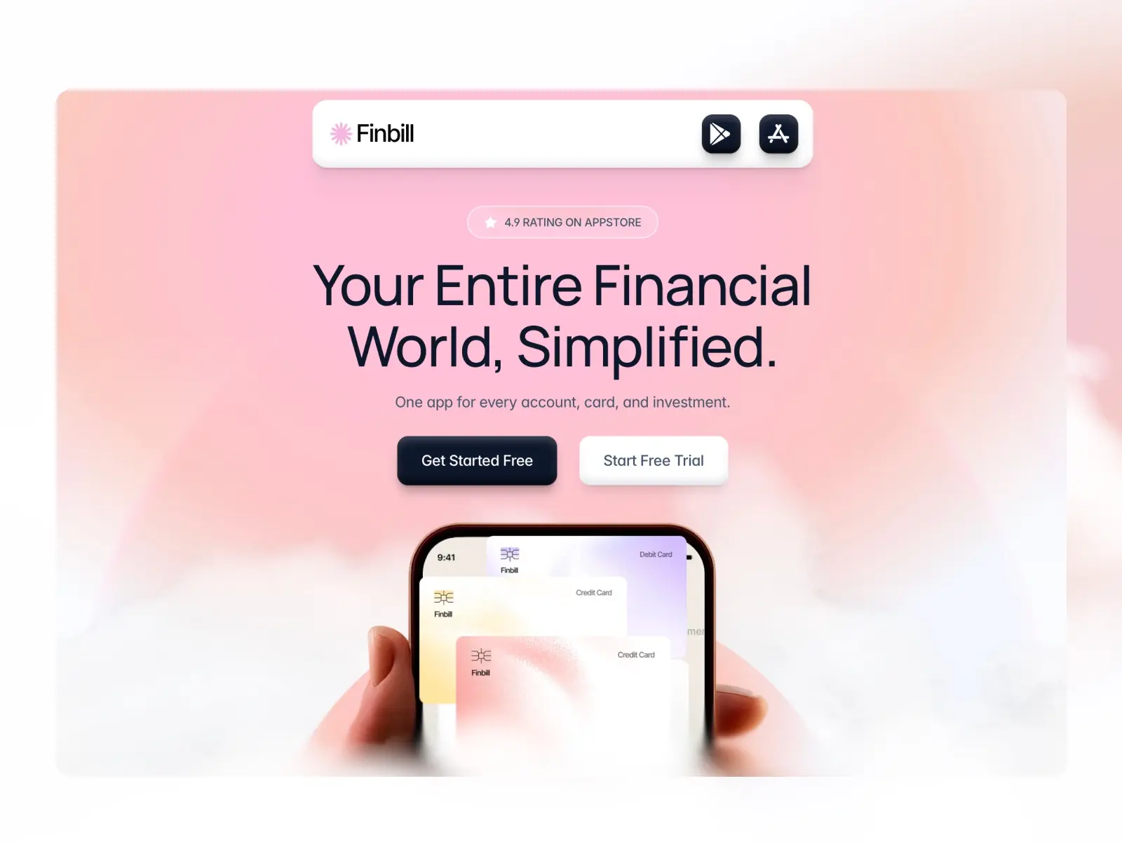 Finbill — Premium Fintech & SaaS App Landing — Design Tick Framer Template