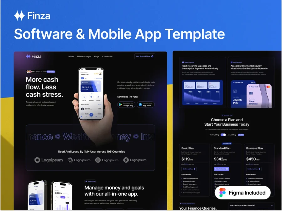 Finza — Software & Mobile App Template — Mezario Framer Template