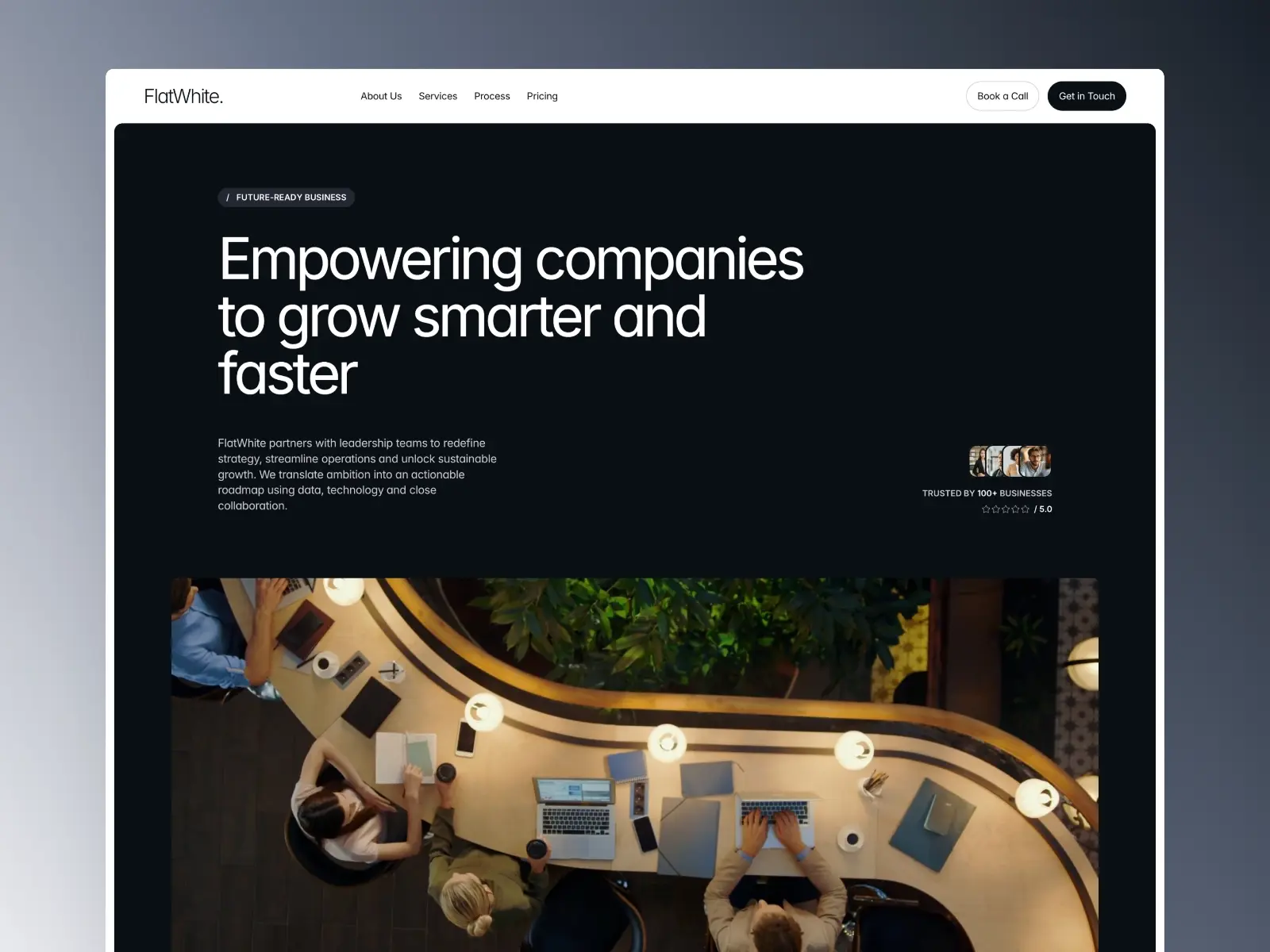 A dark-themed website with the headline