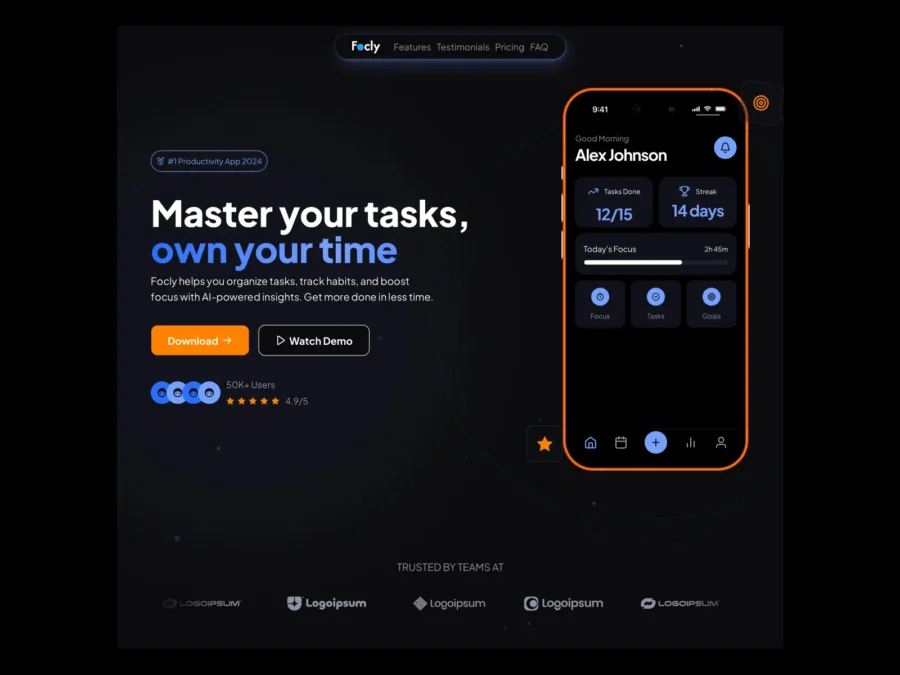 Focly — App Landing Page Template — Gizem Onan Framer Template