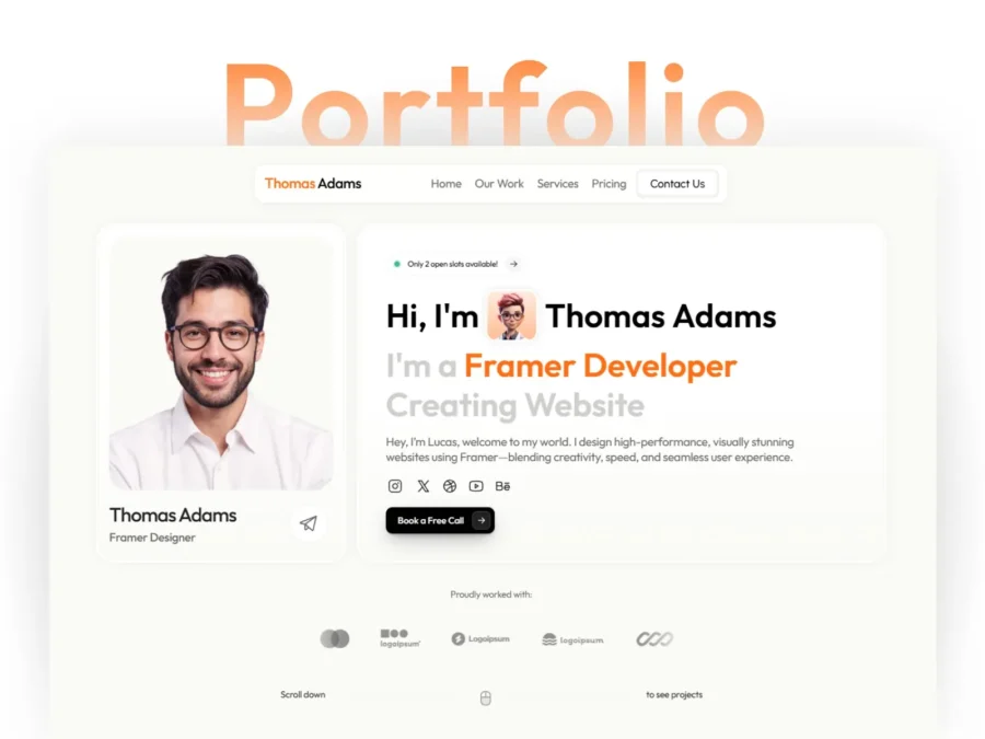 Folioxa — Portfolio Landing Page — @ru Design Framer Template