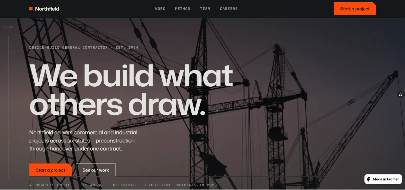 Northfield — Construction & Real Estate Template — Weblr Studio Framer Template