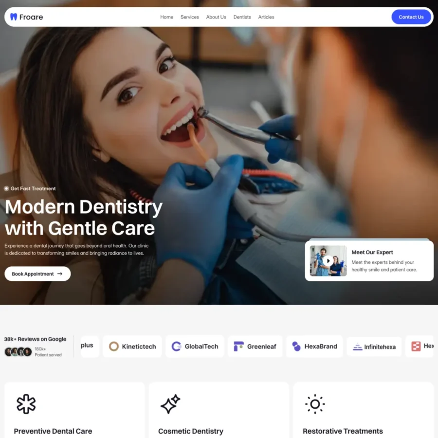 Froare — Dental Clinic Website Template — Frolax Framer Template