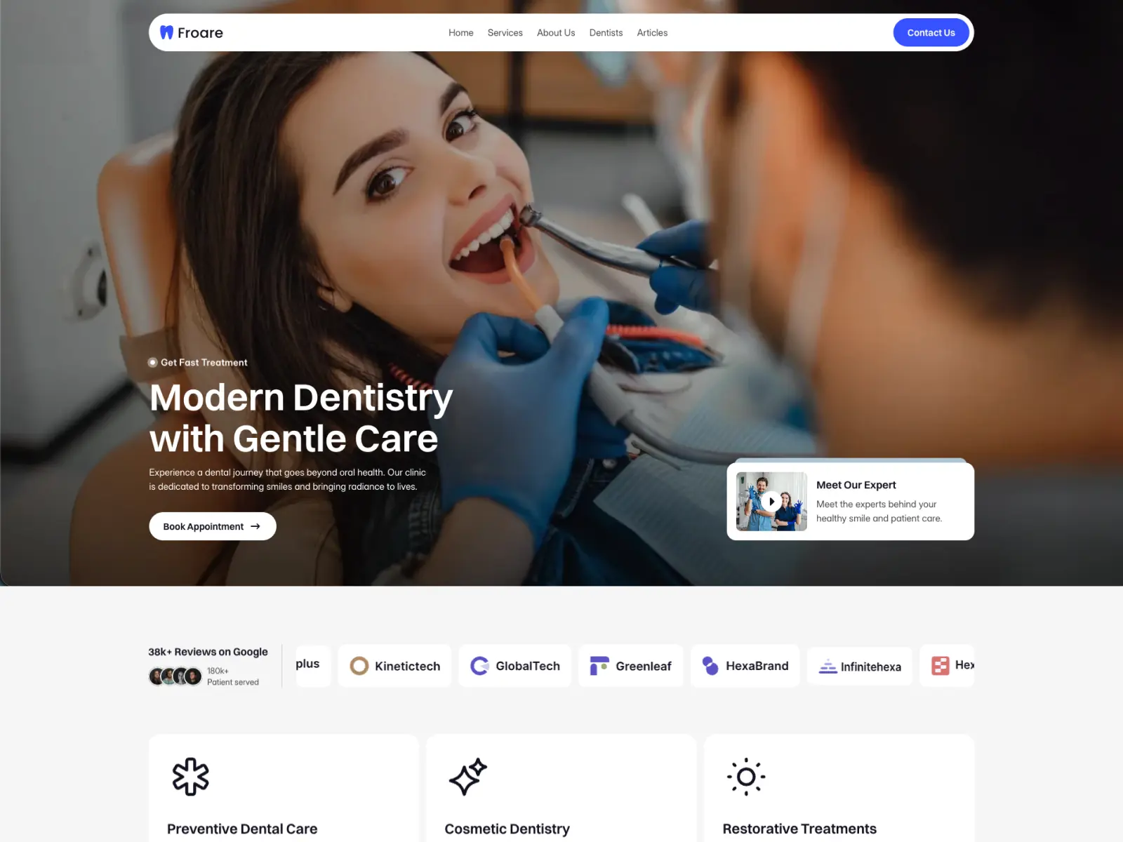 Froare — Dental Clinic Website Template — Frolax Framer Template