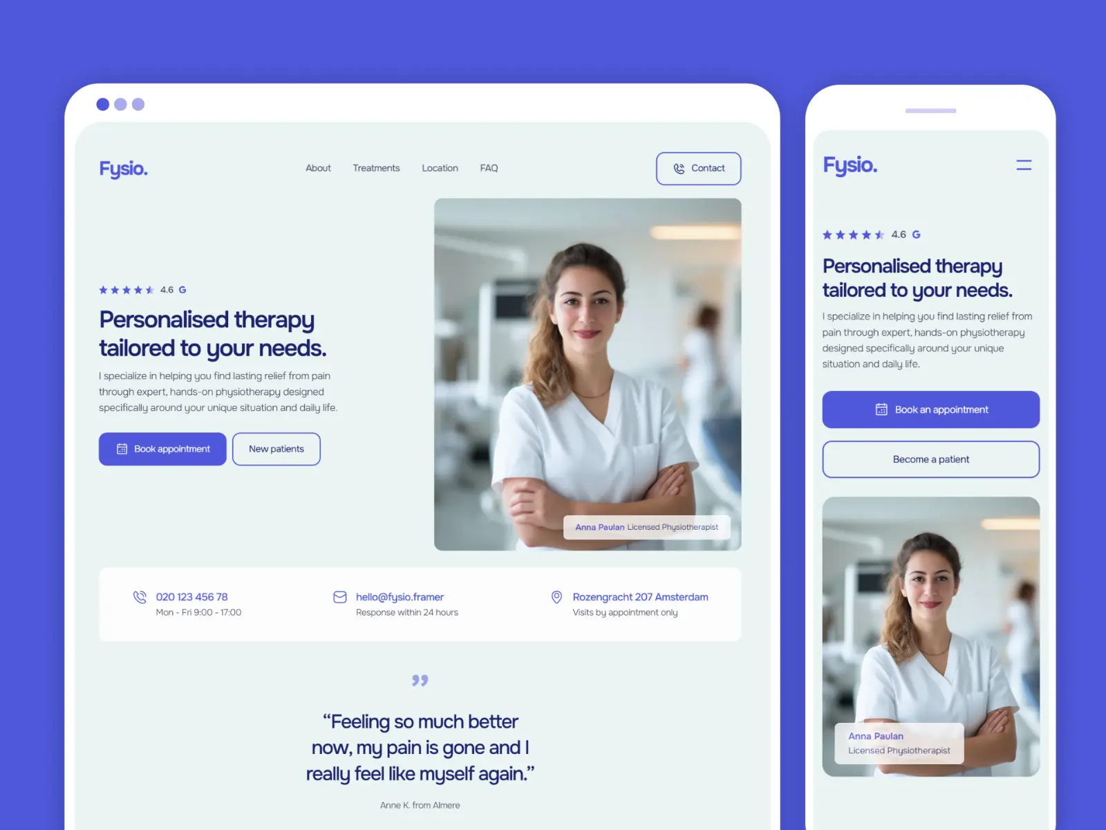 Fysio — For solo healthcare professionals — Sjoerd Koelewijn Framer Template