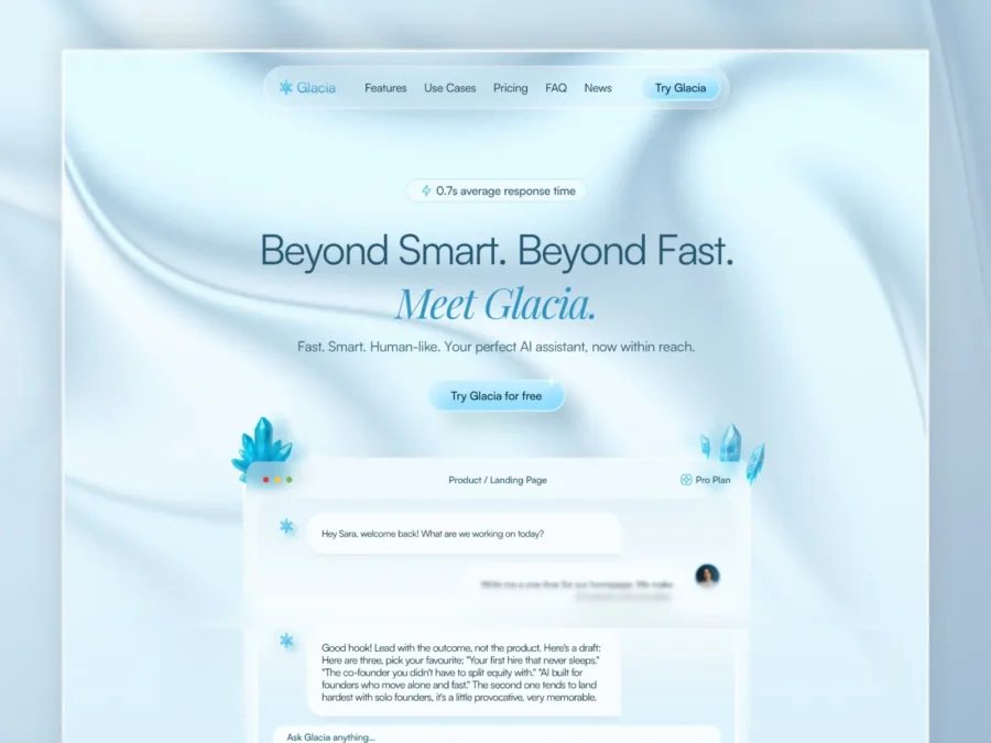Glacia — Premium AI LLM Landing Page — Blurr Haus Framer Template